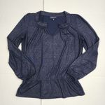 Jones New York  Metallic Top Navy Silver Peplum Long Sleeve Pullover Size MP Photo 14