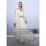 ACLER Wonastow Long Sleeve Pleated Satin Maxi Dress in Ivory Size US 4 White Photo 11