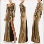 Mac Duggal IEENA  size 12 Gold Metallic Long Sleeve Asymmetrical Gown J1206 Photo 1