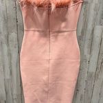 Pink Strapless Bodycon Fuzzy Feather Top Event Dress Knee Length Sexy Photo 5