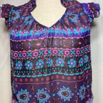 Ali & Kris sheer blue & purple floral, ruffled top / S / Excellent condition Photo 1