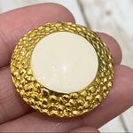 Vintage White Enamel Goldtone Round Clip Earrings Gold Photo 7