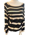 Boston Proper  Striped Tie-Waist Top Size M Black & Beige Long Sleeve Knit‎ Photo 1