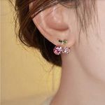 Elegant Pink and Green Crystal Cherry Earrings Photo 4