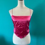 Reformation Hot Pink Silk Gruyere Top Squared Neck Cropped Soft Romantic Size 6 Photo 2
