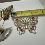 Butterfly Insect Gold Tone Brooch Pin Lot Of 3 Enamel Rhinestone & MOP Mix Photo 6