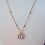 Boutique NEW‎ Handmade Evil Eye Yellow Gold Filled Simulated Diamond Necklace, 18-20” Photo 5