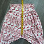 High Waisted Reindeer Christmas Pants Elastic Waist Pockets Red White Multiple Size M Photo 7