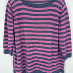 Talbots Linen Sweater Womens 3X Blue Pink Striped Pullover 3/4 Sleeve Colorful Photo 0