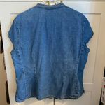 Vintage Blue Denim Pearl Snap Capped sleeve Shirt Boho Western coastal cowgirl Size XL Photo 10