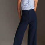 Anthropologie  Maeve The Collette wide leg pants Linen blend crop navy blue 33 Photo 0