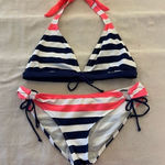 Body Glove  Blue Coral White Striped Teeny Bikini‎ Size Large Photo 0