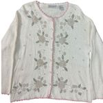 Carolyn Taylor Vintage 80s Cottage Core Sweater Cardigan Beaded Floral Pearls Shabby Chic Large Photo 10