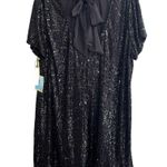 CeCe Black Sequin Cocktail Shift Dress Satin Tie Neck Short Sleeve NEW Size 3X Photo 8