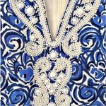 Lilly Pulitzer JULIANNA CHASING TAILS BLUE WHITE BEADED TUNIC DRESS S Photo 4