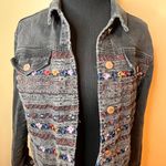 Top Shop Moto Black Size 6 Denim Jacket Embroidered Detailed Unique Style Boho Photo 3