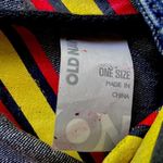 Old Navy  Boho Embroidered Denim Tote Bag Ribbon Double Handle Striped Summer Photo 6