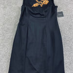 Ellen Tracy Womens 14 Black Sleeveless Sheath Dress With Gold Floral Detail Photo 0