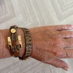 Tory Burch Brown/Tan Animal Print Leather w/ Gold Grommets Double Wrap Bracelet Photo 5