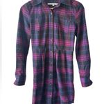 Walter Plaid Button Up Dress XS Purple Photo 0