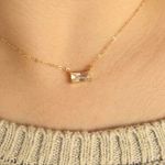 Boutique NEW Minimalist Gold Necklace with Simulated Diamond Emerald Cut Pendant, 16-18” Photo 5