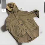 American Eagle Y2K Bomber Jacket Small S Army Green Faux Fur Lined Hood Sherpa Photo 1