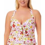 California Waves Floral Print Tankini Swim Top, Plus Size 16/18 NEW w/Tag Pink Photo 0