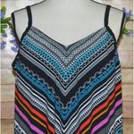 Trimshaper Tankini Top Women's Plus Size 18W Striped Geometric Swimsuit Padded Black Photo 1