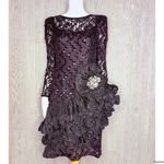 Vintage Lillie Rubin black sequin beaded floral ruffle long sleeve formal dress Photo 1