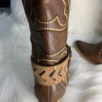 Handmade Womens Brown Leather Floral Metal Buckle Removable Boot Band One Size Photo 4