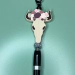 Flower Crown Bull Skull Handmade Beaded Keychain Pen | Black Photo 3