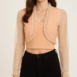 Vintage pale pink size XS Swiss dot sheer sleeves cropped jacket. Photo 0