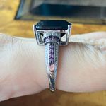 Natural Black Jade Pink Sapphire Sterling Silver Ring Size 8 Photo 2
