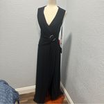 Mac Duggal  Size 4 Black Draped Side Knot Rhinestone Ring Jersey Gown NWT Event Photo 4