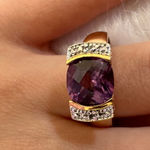 925 Gold Plated real SAPPHIRE 2 Diamonds Ring​ Purple Size 10 Photo 0