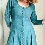 Vintage 90s cotton Dress Boho HIppie Folk Midi Fit Size Medium Green Photo 0