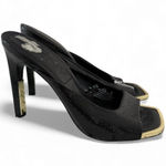 DKNY  Black Leather Gold Detail Sandals Heels Size 5.5 Photo 0