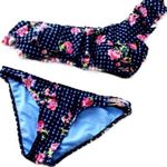 NWT Gingham & Floral Printed One Shoulder Bikini Blue Photo 0
