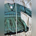 Free People Top Green Blue Luna Scarf Print Balloon Sleeve Boho Tunic L NWT Photo 9
