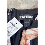 EXPRESS  Brown Cream Black Floral Linen Blend V Bar‎ Neck Ruched Mini Dress XS Photo 5