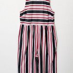 Anthropologie [] Maeve Red Blue Striped Wide Leg Sleeveless Jumpsuit Cotton Sz XL Photo 1