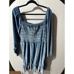 LC Lauren Conrad Velvet Mini Dress XXL Square Neck Long Sleeve Shirred Blue Photo 1