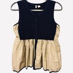 Anthropologie  MOTH‎ Darcy Peplum Navy / Tan Knit Cotton Sleeveless Vest Sz Small Photo 2