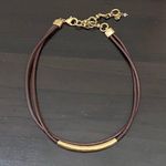 Lucky Brand Dark Brown Double Leather With Gold Bar Choker Necklace Photo 6