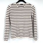 J. McLaughlin XS Striped Sweater Cotton Modal Soft White Chocolate Brown LS Photo 1