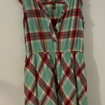 KENSIE SAGE GREEN & RED PLAID SLEEVELESS DRESS W/ RUFFLE WOMEN'S SZ M Size M Photo 0