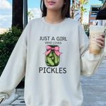 Just A Girl Who Lives Pickle Sweatshirt‎ Tan Medium Photo 1