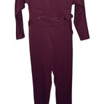 BGL Burgundy Office Solid Color Long Sleeve Squareneck Jumpsuit with Belt Sz S Red Photo 0
