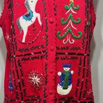 Designers Originals Vintage Festive Red Holiday Ugly Christmas Sweater Vest 1X Photo 3