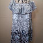 EXPRESS  Off-Shoulder Paisley Mini Dress - Blue and Black Photo 1